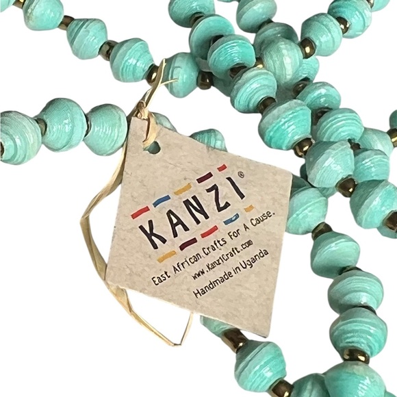 NWT Kanzi East African Ethnic Turquoise Recycled Necklace Made In Uganda - Picture 3 of 4